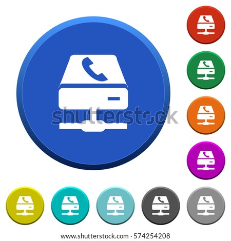 VoIP services round color beveled buttons with smooth surfaces and flat white icons