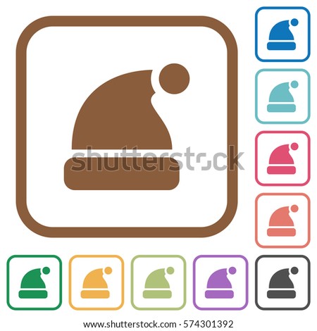 Santa hat simple icons in color rounded square frames on white background