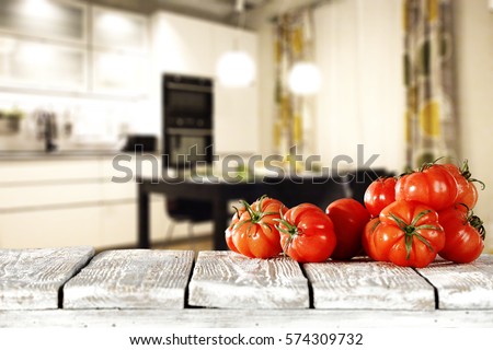 Wooden desk and vegetables 