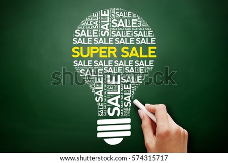 SUPER SALE bulb word cloud collage, business concept on blackboard