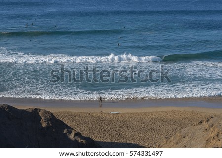 Shot of beautiful view on beach and sea waves on the island of Lanzarote 