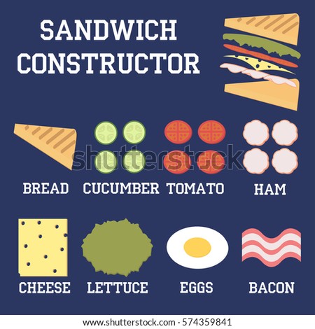 Insulated sandwich ingredients bread cheese meat and vegetables Isolated flat vector illustration Isothermic sandwich