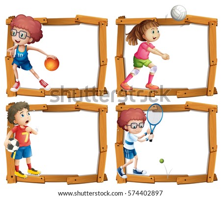 Frame template with kids playing sports illustration