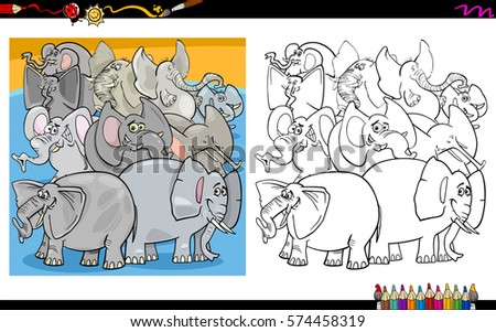 Cartoon Illustration of Elephants Animal Characters Group Coloring Book Activity