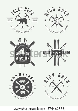 Vintage arctic mountaineering logos, badges, emblems and design elements. Vector illustration

