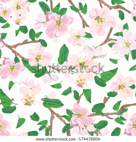 Seamless floral pattern with pink hand drawn flowers. Spring and summer flowers. Sakura blossoms. Vector illustration.