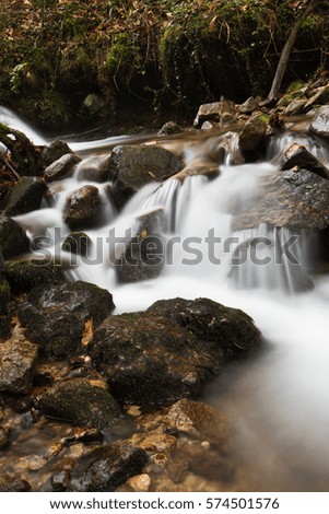 great wonders of nature -  soft misty river flowing in forest in autumn scenery- long exposure