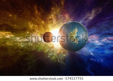 Sci-fi background - discovered Earth-like potentially habitable planet with liquid water. Elements of this image furnished by NASA
