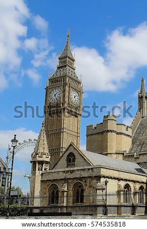 Big Ben, close-up of the popular London landmark, the clock tower known as Big Ben