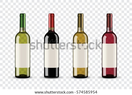Set of wine bottles isolated on transparent background Royalty-Free Stock Photo #574585954