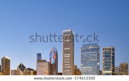 Picture of Chicago downtown skyline at twilight, USA.