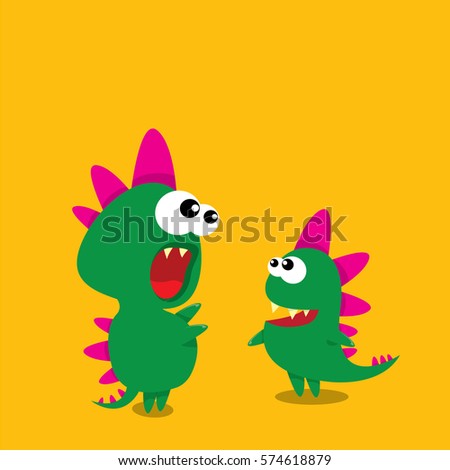Vector cartoon funny green dragon. Cartoon cute green monster Dinosaur.