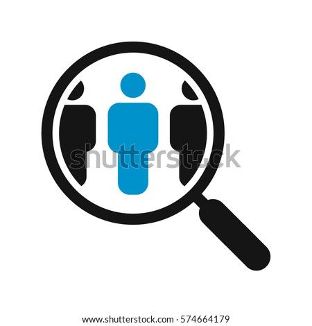 Magnifying glass looking for people icon, employee search symbol concept, headhunting, staff selection, vector illustration Royalty-Free Stock Photo #574664179