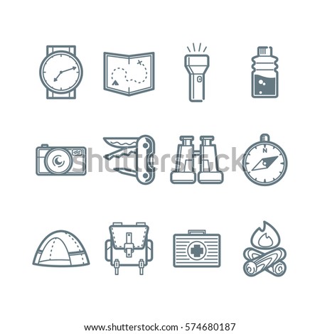 Outdoor Summer Camping Vector Line Icons Set