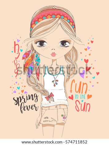 cute girl,smart teen,vector girl,spring fever,boho style,boho girl with feather, fashion girl and woman