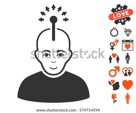 Optical Neural Interface pictograph with bonus romantic images. Vector illustration style is flat iconic symbols for web design, app user interfaces.