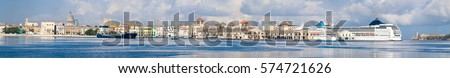 Very high resolution panoramic image of the Bay of Havana in Cuba with a view of the entire Old Havana skyline and several landmarks