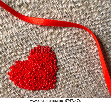 decoration heart and ribbon on the canvas
