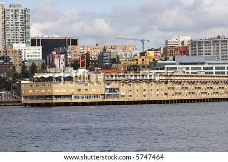 View of Edgewater Hotel and Seattle Skyline for Elliott Bay Ferry Ride Royalty-Free Stock Photo #5747464