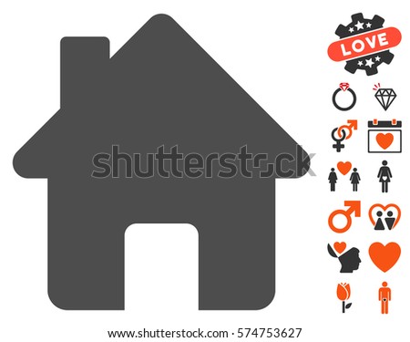 Home icon with bonus lovely clip art. Vector illustration style is flat iconic symbols for web design, app user interfaces.