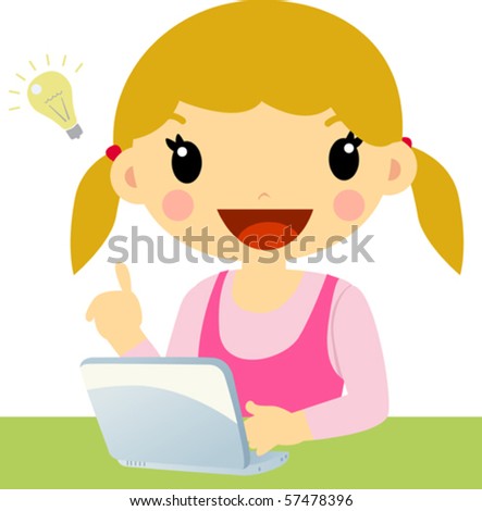 Little girl, very cute looking at computer