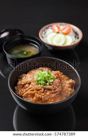 Butadon with Miso Soup and Salad