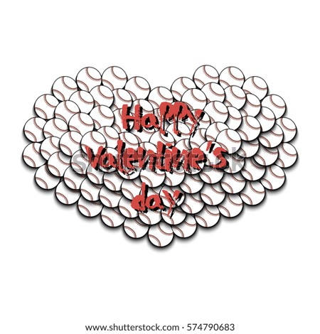 Happy Valentines Day. Heart from baseball balls. Vector illustration