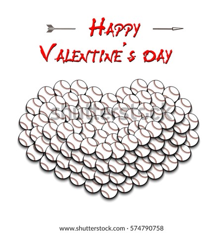 Happy Valentines Day. Heart from baseball balls. Vector illustration