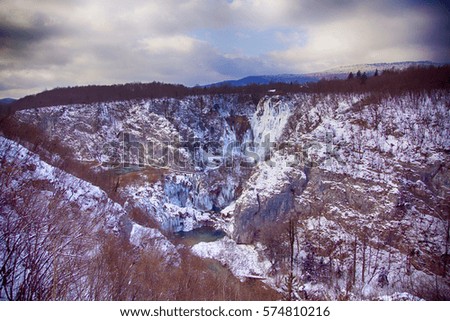 Winter on Plitvice lakes, national park in Croatia