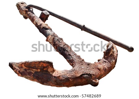 old rusty anchor isolated on white background
