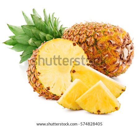 pineapple fruit with slices isolated on white pineapple Royalty-Free Stock Photo #574828405