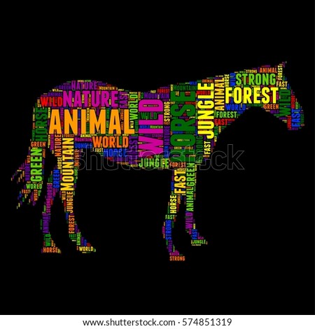 horse word cloud typography colorful Vector illustration