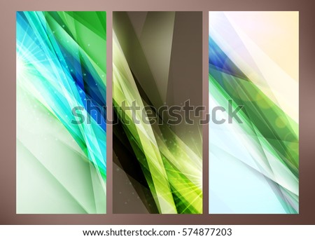 Set of abstract green wave backgrounds for poster, flyer, banner templates. Vector illustration. Spring or summer background. Wave background with light effects