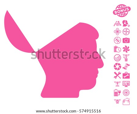 Open Mind icon with bonus flying drone tools clip art. Vector illustration style is flat iconic symbols on white background.