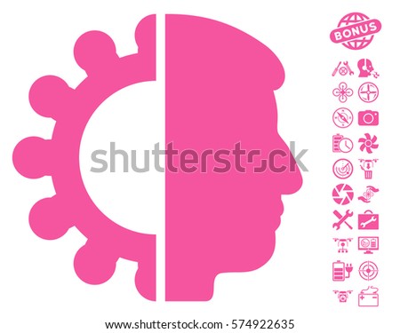 Android Head icon with bonus airdrone tools clip art. Vector illustration style is flat iconic symbols on white background.