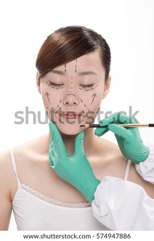 facial makeup of young asian beautiful woman on white background