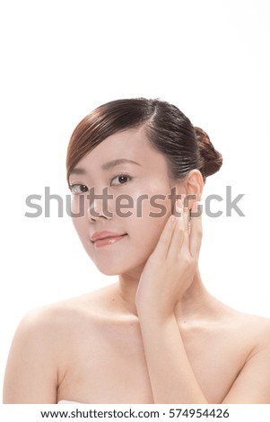 facial makeup of young asian beautiful woman on white background