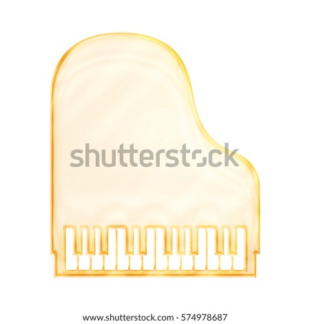 Piano Shiny Gold Music Icon Illustration in Glossy Bright Golden Colors Isolated on White. Clipping path included to easily separate from background.