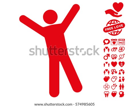 Man Joy icon with bonus valentine pictograph collection. Vector illustration style is flat iconic red symbols on white background.