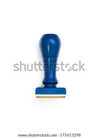 Blue rubber stamper isolated on white background.