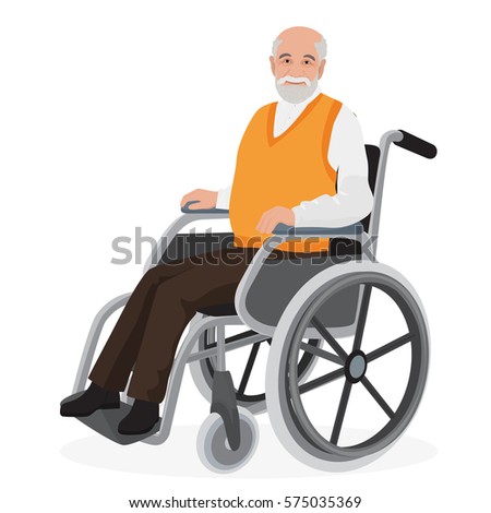 Old man grandfather in wheelchair isolated on white.
