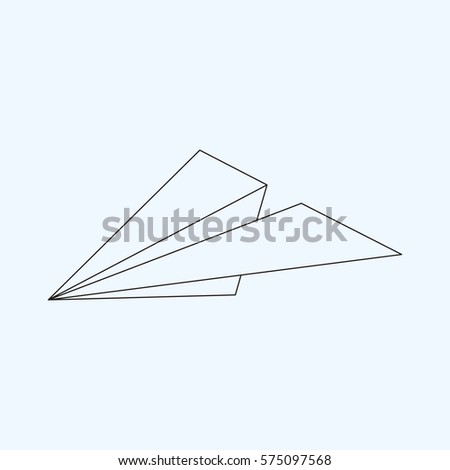 Paper plane flat line icon isolated on light blue background. Contour symbol of a papercraft origami airplane. Vector eps8 linear illustration.