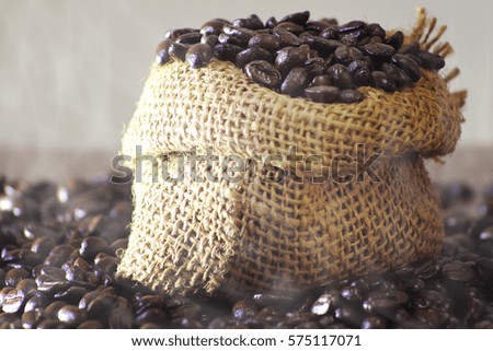 Beans of coffee in the sack,focus of coffee beans
