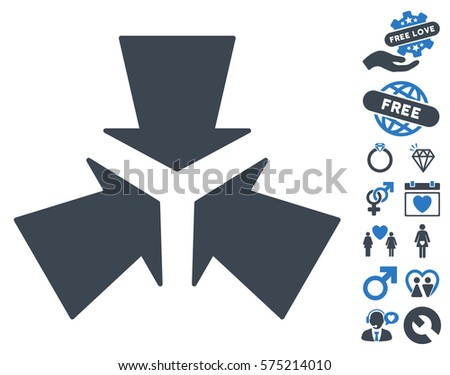 Shrink Arrows icon with bonus love clip art. Vector illustration style is flat rounded iconic smooth blue symbols on white background.