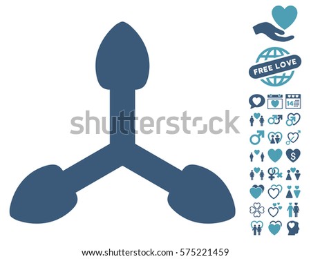 Three Arrows pictograph with bonus dating icon set. Vector illustration style is flat rounded iconic cyan and blue symbols on white background.