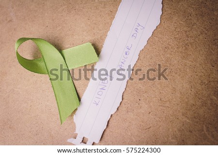 Green cancer awareness ribbon, kidney cancer