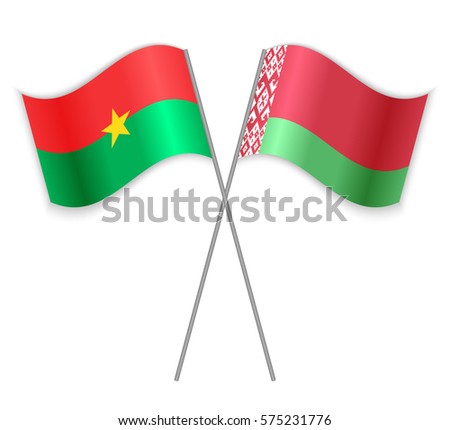Burkinabe and Belarusian crossed flags. Burkina Faso combined with Belarus isolated on white. Language learning, international business or travel concept.