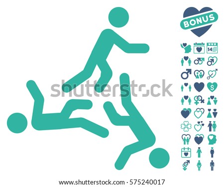 Moving Men icon with bonus lovely clip art. Vector illustration style is flat rounded iconic cobalt and cyan symbols on white background.