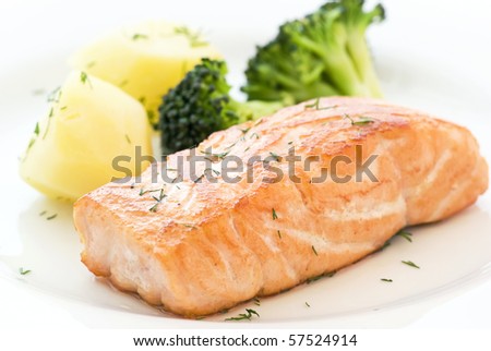 Salmon with Broccoli Royalty-Free Stock Photo #57524914