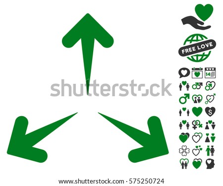 Expand Arrows icon with bonus decoration clip art. Vector illustration style is flat rounded iconic green and gray symbols on white background.